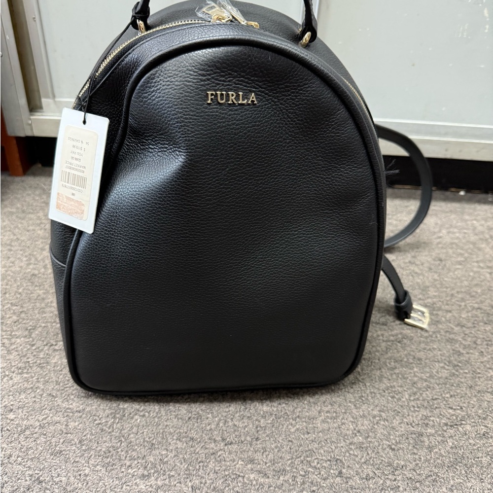 Furla Black Pebbled Leather Backpack
